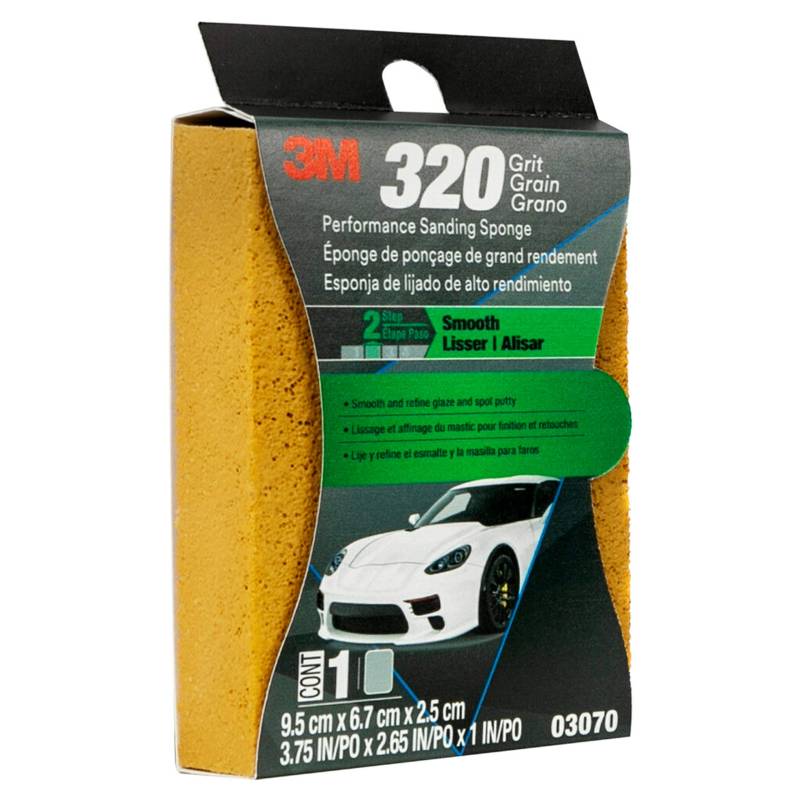 3M Performance Schleifschwamm, 03070, 2,5 x 6,5 cm, Körnung 320, Verpackung kann variieren von 3M
