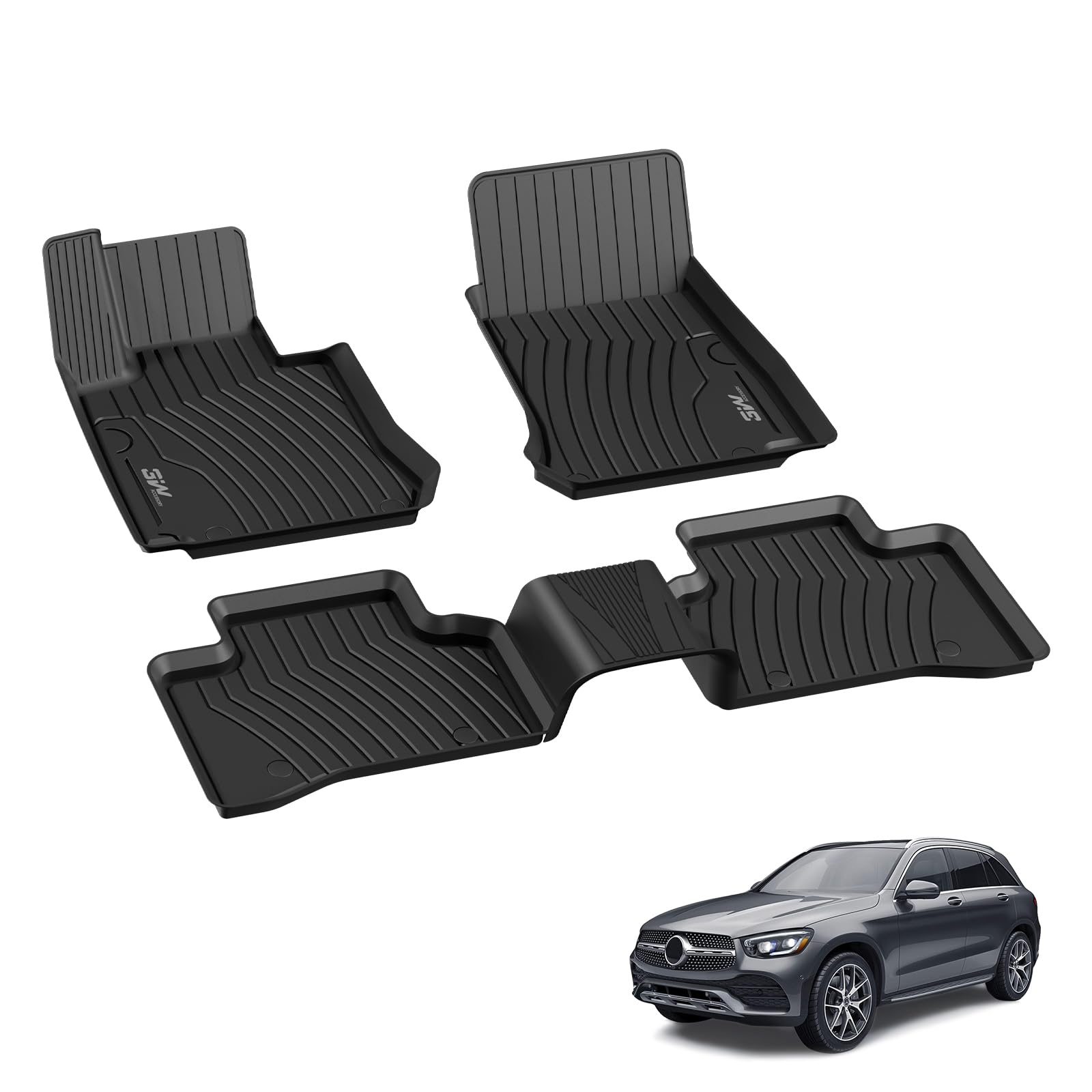 3W Fußmatten für Mercedes Benz GLC X253 2016-2022, TPE Allwetter Gummimatten für Benz GLC 1. und 2. Reihen Komplettset Auto Fussmatten Zubehör, Schwarz Antirutschmatten, Nicht für Coupé von 3W