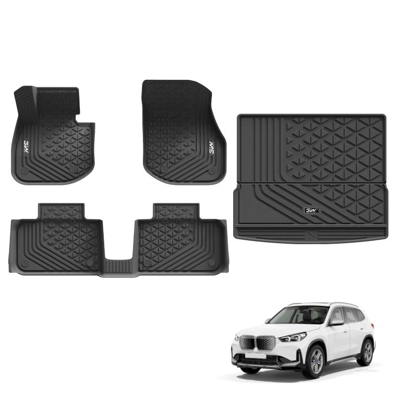 3W für BMW IX1 U11 BEV 2023-2025 (No für X1) Fußmatten und Kofferraumwanne, TPE Allwetter Maßgeschneiderte Fussmatte 1-2 Reihen und Kofferraummatten Komplettset BMW IX1 U11 Autofußmatten Zubehör von 3W