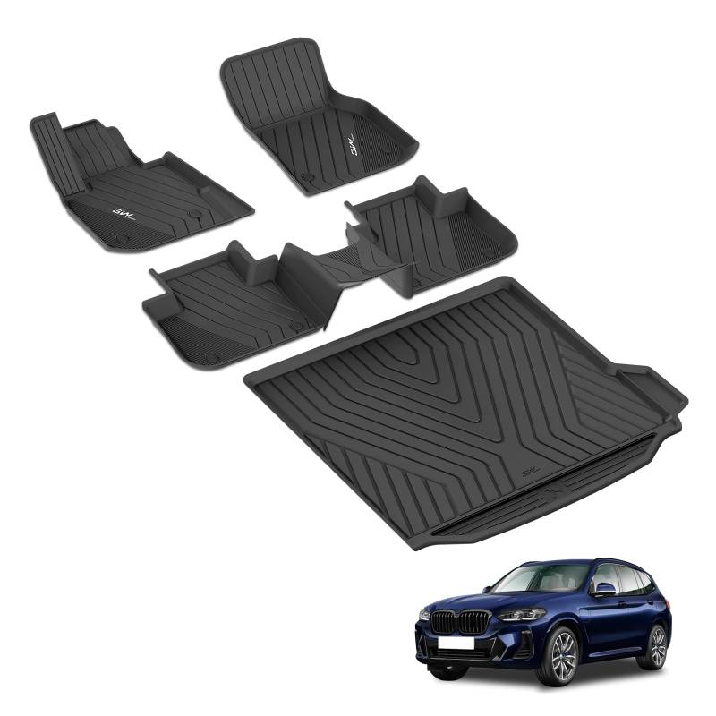 3W BMW X3 G01 2018-2024/iX3 G08 2021-2024 2025 Fußmatten und Kofferraumwanne, TPE Allwetter Gummimatten für BMW iX3 1. und 2. Reihen Komplettset Fussmatten Kofferraum Zubehör, Schwarz Antirutschmatten von 3W