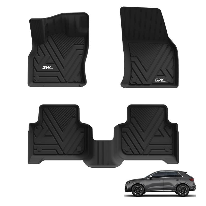 3W Fußmatten für Audi Q3 F3 2019-2025, TPE Allwetter Maßgeschneiderte Gummimatten für Audi Q3 1. und 2. Reihen Komplettset Auto Fussmatten Zubehör, Schwarz Antirutschmatten von 3W