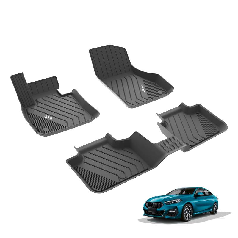 3W Fußmatten für BMW 2er F45 2015-2024, TPE Allwetter Maßgeschneiderte Gummimatten für BMW 2 Series 1. und 2. Reihen Komplettset Auto Fussmatten Zubehör, Schwarz Antirutschmatten von 3W