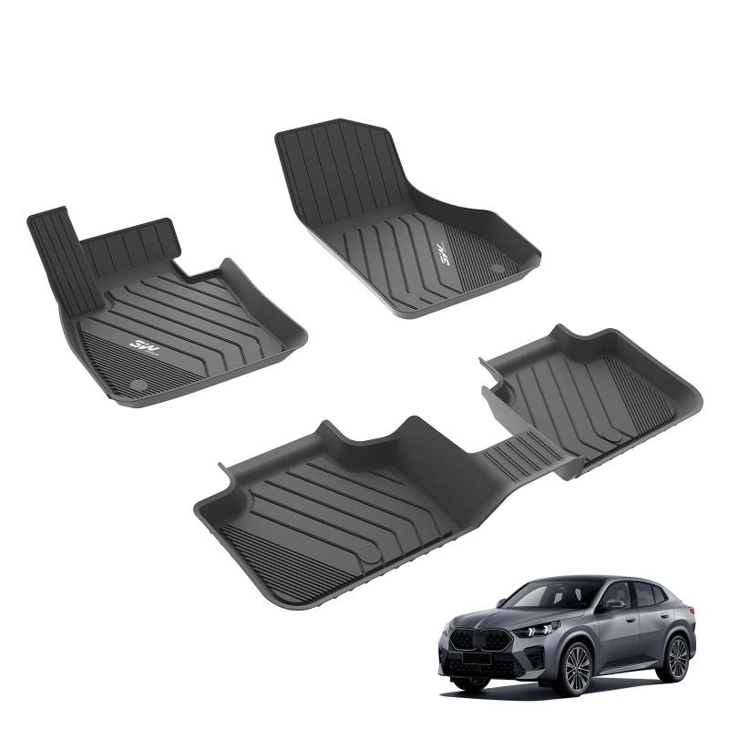3W Fußmatten für BMW X2 F39 2018-2023, TPE Allwetter Maßgeschneiderte Gummimatten für BMW X2 F39 1. und 2. Reihen Komplettset Auto Fussmatten Zubehör, Schwarz Antirutschmatten von 3W