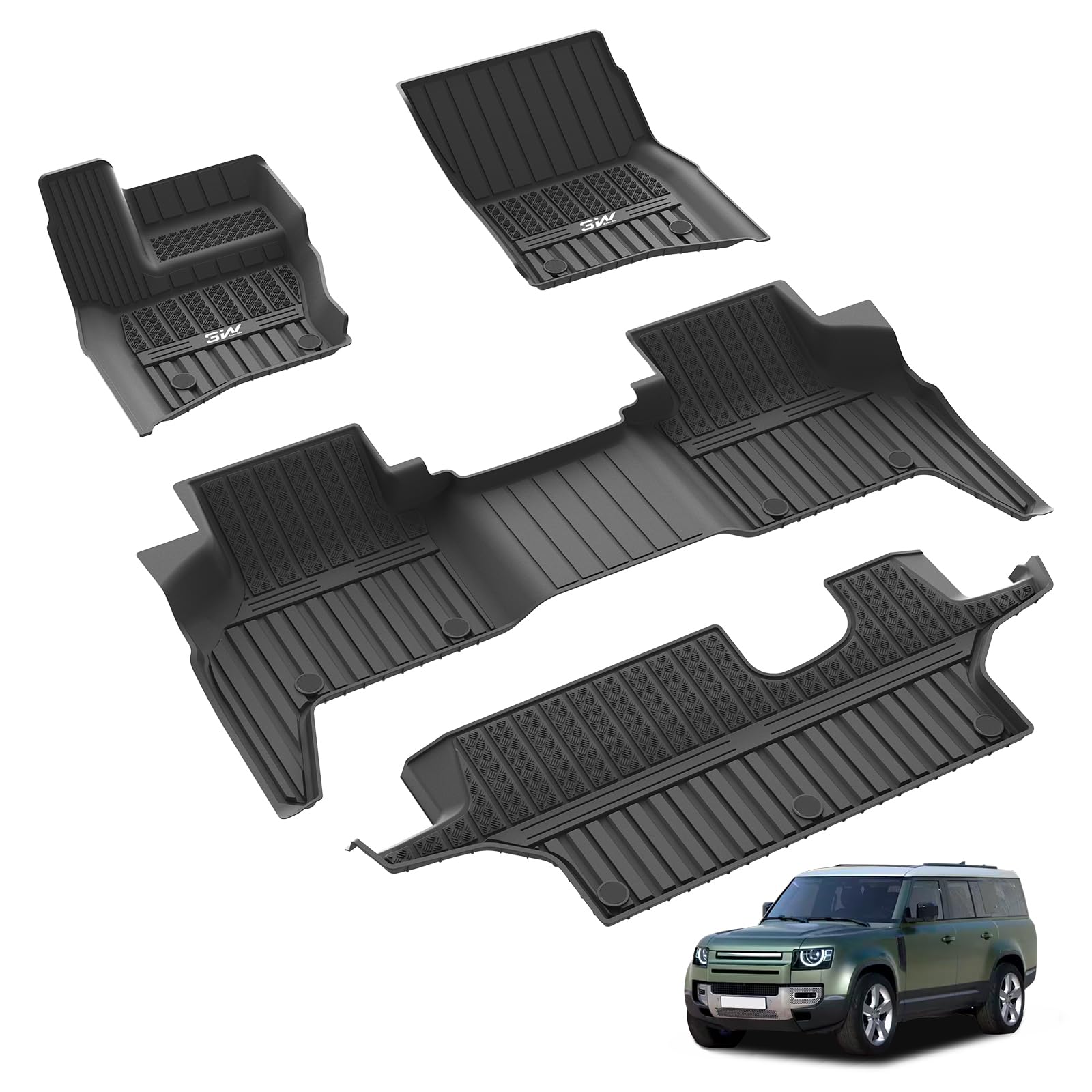 3W Fußmatten für Land Rover Defender 130 L663 2020-2024, TPE Allwetter Maßgeschneiderte Gummimatten für Defender 130 1. und 2. Reihen Komplettset Auto Fussmatten Zubehör, Schwarz Antirutschmatten 3W Fußmatten für Land Rover Defender 130 L663 2020-2024, TPE Allwetter Maßgeschneiderte Gummimatten für Defender 130 1. und 2. Reihen Komplettset Auto Fussmatten Zubehör, Schwarz Antirutschmatten von 3W