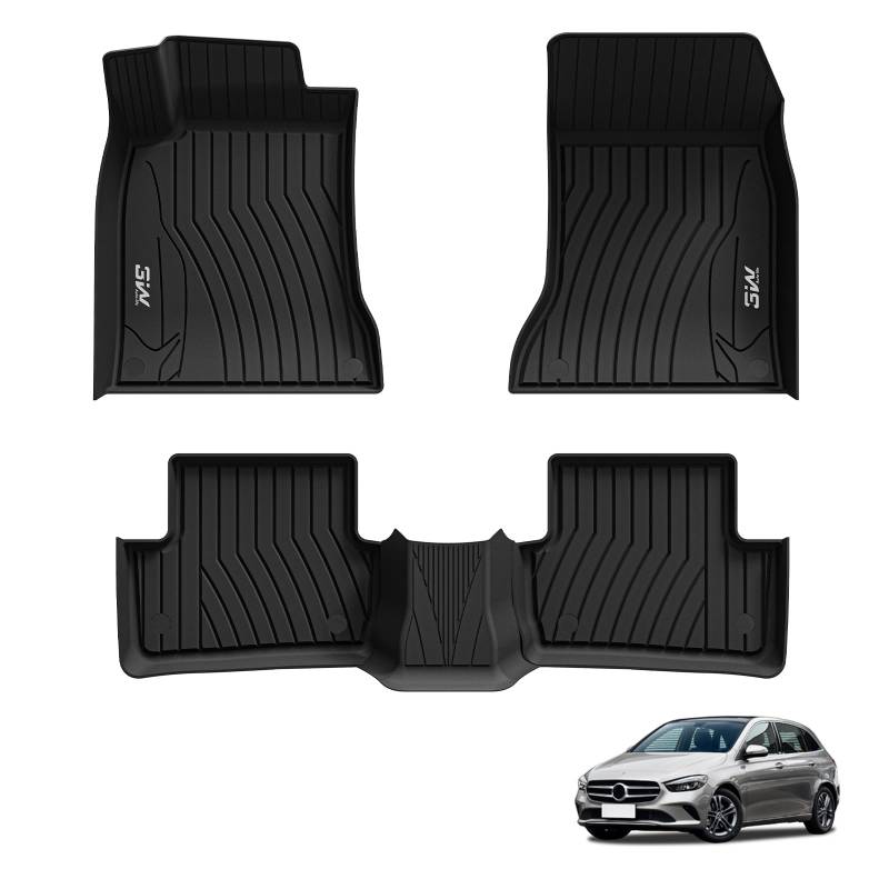 3W Fußmatten für Mercedes Benz B-Klasse W247 2019-2024, TPE Allwetter Maßgeschneiderte Gummimatten für Benz B-Klasse 1. und 2. Reihen Komplettset Auto Fussmatten Zubehör, Schwarz Antirutschmatten von 3W