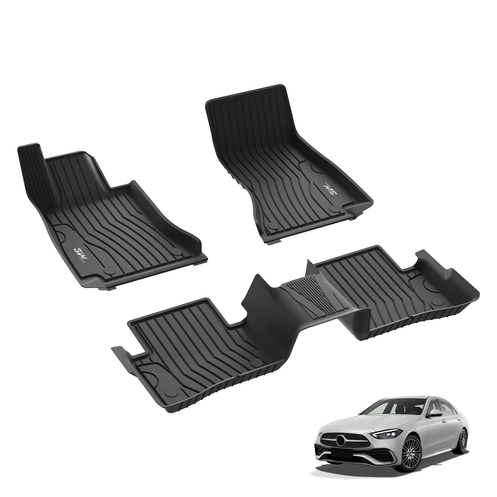3W Fußmatten für Mercedes Benz C-Klasse Sedan/Station W206 2022-2025, TPE Allwetter Gummimatten für Benz C-Klasse 1. und 2. Reihen Komplettset Auto Fussmatten Zubehör, Schwarz Antirutschmatten 3W Fußmatten für Mercedes Benz C-Klasse Sedan/Station W206 2022-2025, TPE Allwetter Gummimatten für Benz C-Klasse 1. und 2. Reihen Komplettset Auto Fussmatten Zubehör, Schwarz Antirutschmatten von 3W