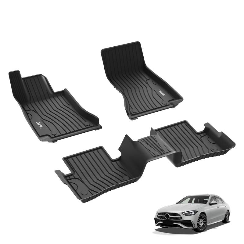 3W Fußmatten für Mercedes Benz C-Klasse Sedan/Station W206 2022-2025, TPE Allwetter Gummimatten für Benz C-Klasse 1. und 2. Reihen Komplettset Auto Fussmatten Zubehör, Schwarz Antirutschmatten von 3W