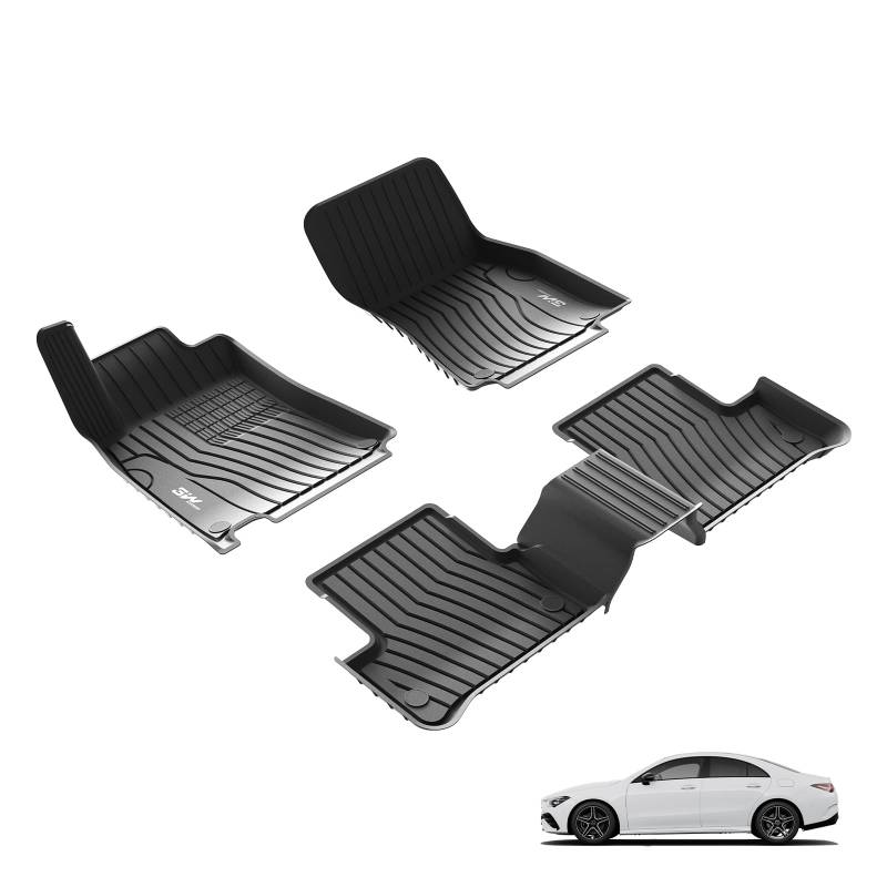 3W Fußmatten für Mercedes Benz CLA C117 2019-2025/GLA H247 2021-2025, TPE Allwetter Gummimatten für Benz CLA 1. und 2. Reihen Komplettset Auto Fussmatten Zubehör, Schwarz Antirutschmatten von 3W