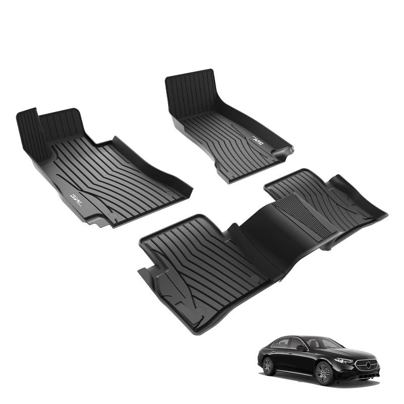3W Fußmatten für Mercedes Benz E-Klasse W214 2023-2025, TPE Allwetter Maßgeschneiderte Gummimatten für Benz E-Klasse 1. und 2. Reihen Komplettset Auto Fussmatten Zubehör, Schwarz Antirutschmatten von 3W