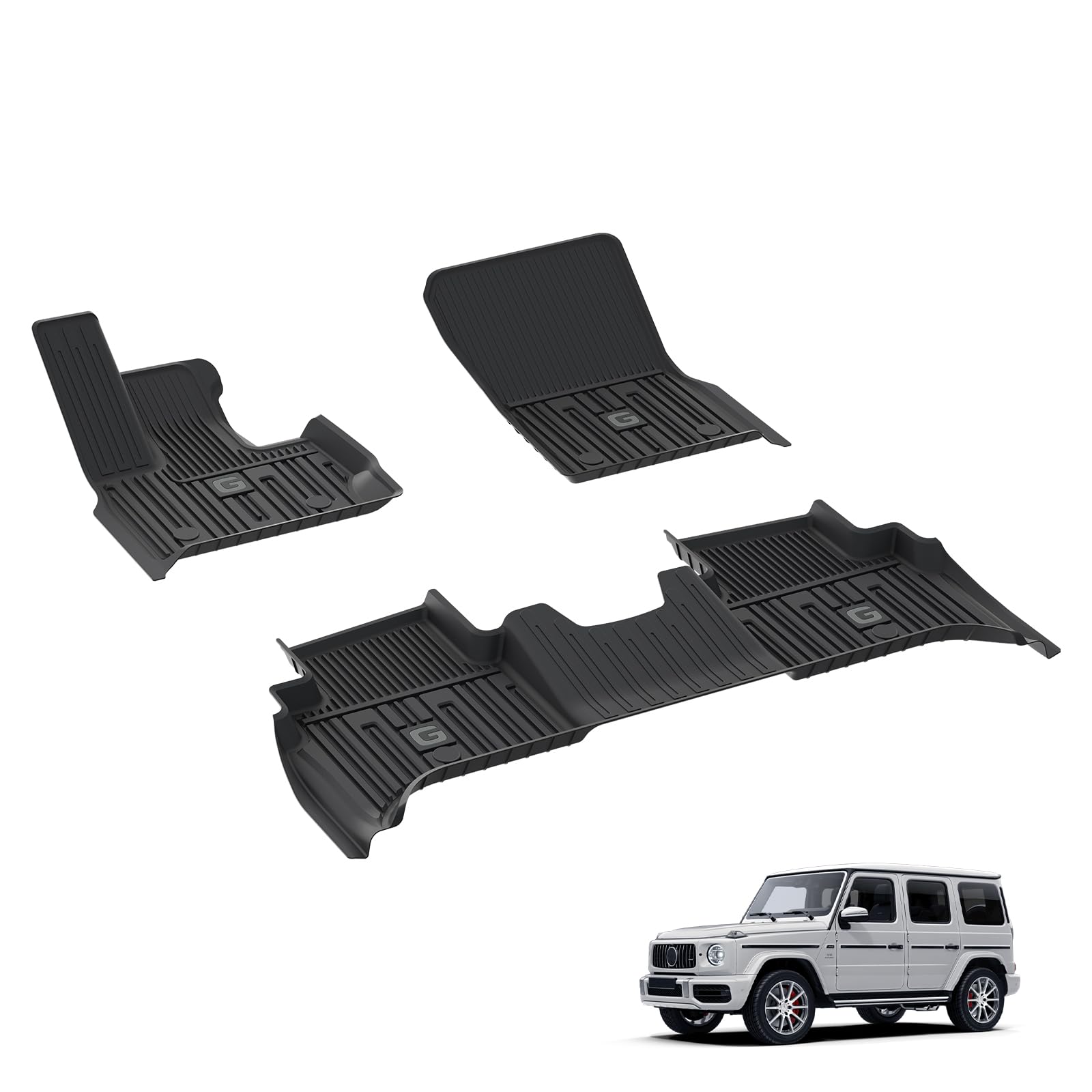 3W Fußmatten für Mercedes Benz G Klasse W463 2020-2025, TPE Allwetter Gummimatten für Benz G Klasse 1. und 2. Reihen Komplettset Auto Fussmatten Zubehör, Schwarz Antirutschmatten 3W Fußmatten für Mercedes Benz G Klasse W463 2020-2025, TPE Allwetter Gummimatten für Benz G Klasse 1. und 2. Reihen Komplettset Auto Fussmatten Zubehör, Schwarz Antirutschmatten von 3W
