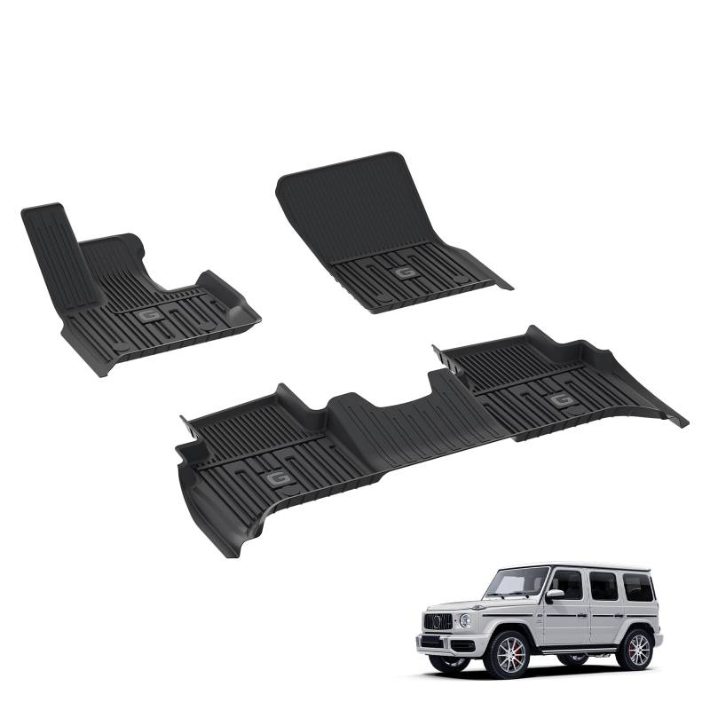 3W Fußmatten für 2020-2025 Mercedes Benz G KlasseW463/G500/G550/AMG G63 SUV (Nicht für Station Wagon), TPE Allwetter Gummimatten für Benz G Klasse 1. und 2. Reihen Set Auto Fussmatten Zubehör von 3W