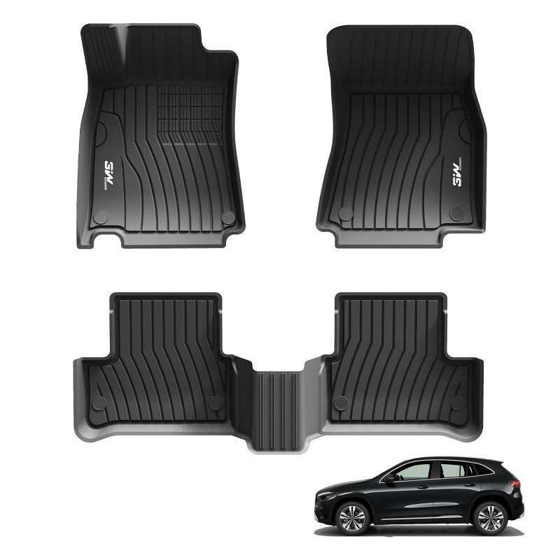 3W Fußmatten für Mercedes Benz GLA X156 2014-2020, TPE Allwetter Maßgeschneiderte Gummimatten für Benz GLA 1. und 2. Reihen Komplettset Auto Fussmatten Zubehör, Schwarz Antirutschmatten von 3W