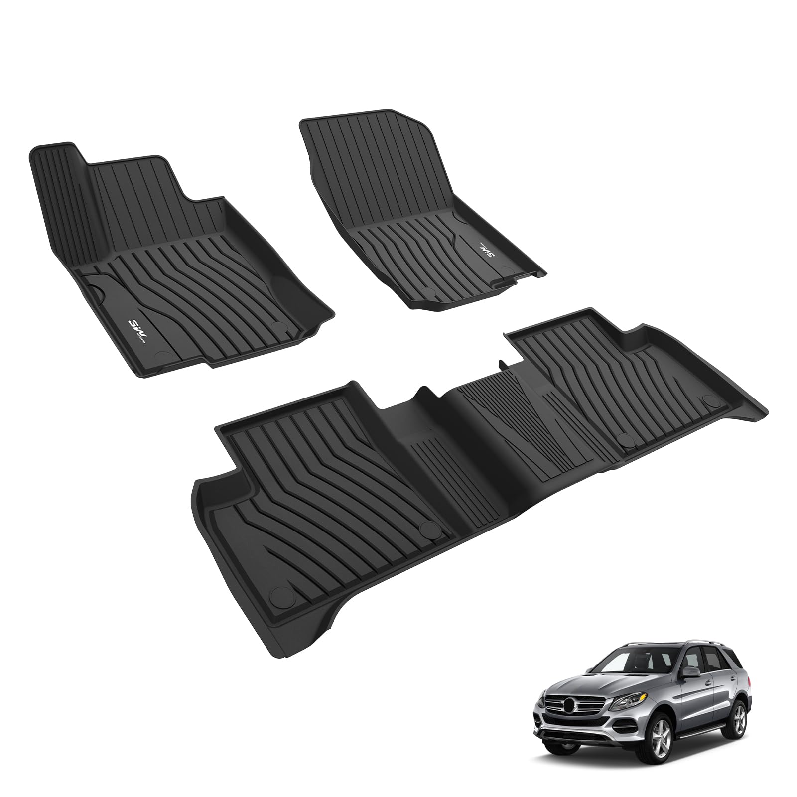 3W Fußmatten für Mercedes Benz GLE W166 2016-2019 (Nicht für Coupe), TPE Allwetter Gummimatten für Benz GLE 1. und 2. Reihen Komplettset Auto Fussmatten Zubehör, Schwarz Antirutschmatten von 3W