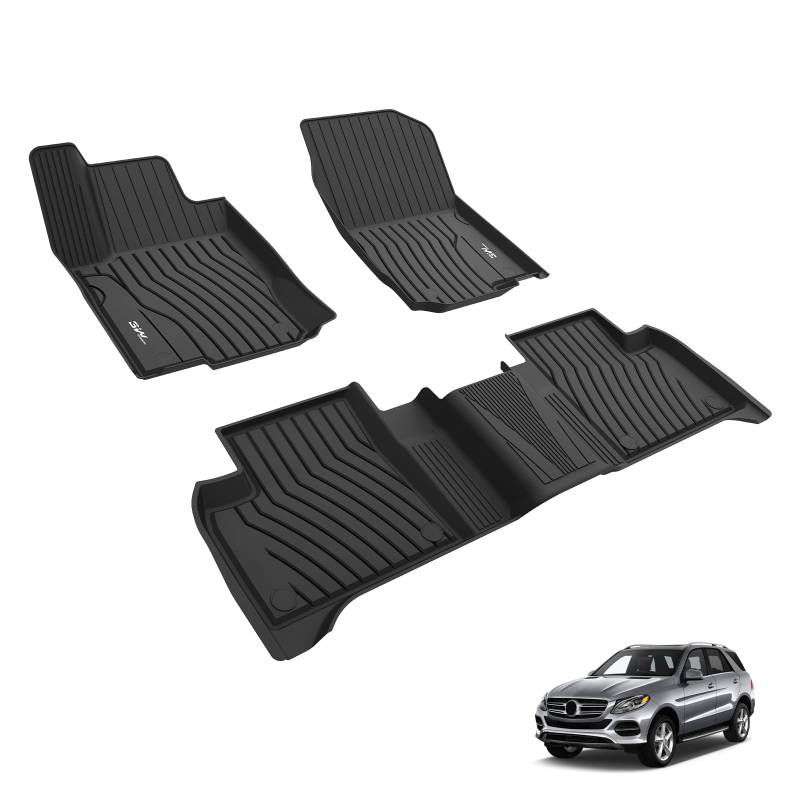 3W Fußmatten für Mercedes Benz GLE W166 2016-2019 (Nicht für Coupe), TPE Allwetter Gummimatten für Benz GLE 1. und 2. Reihen Komplettset Auto Fussmatten Zubehör, Schwarz Antirutschmatten von 3W