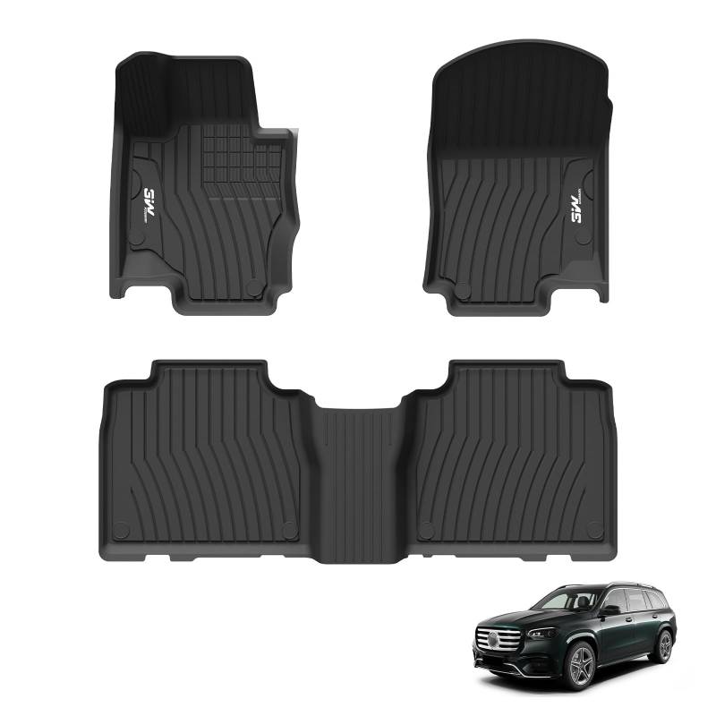 3W Fußmatten für Mercedes Benz GLS X167 2020-2024, TPE Allwetter Maßgeschneiderte Gummimatten für Benz GLS 1. und 2. Reihen Komplettset Auto Fussmatten Zubehör, Schwarz Antirutschmatten von 3W