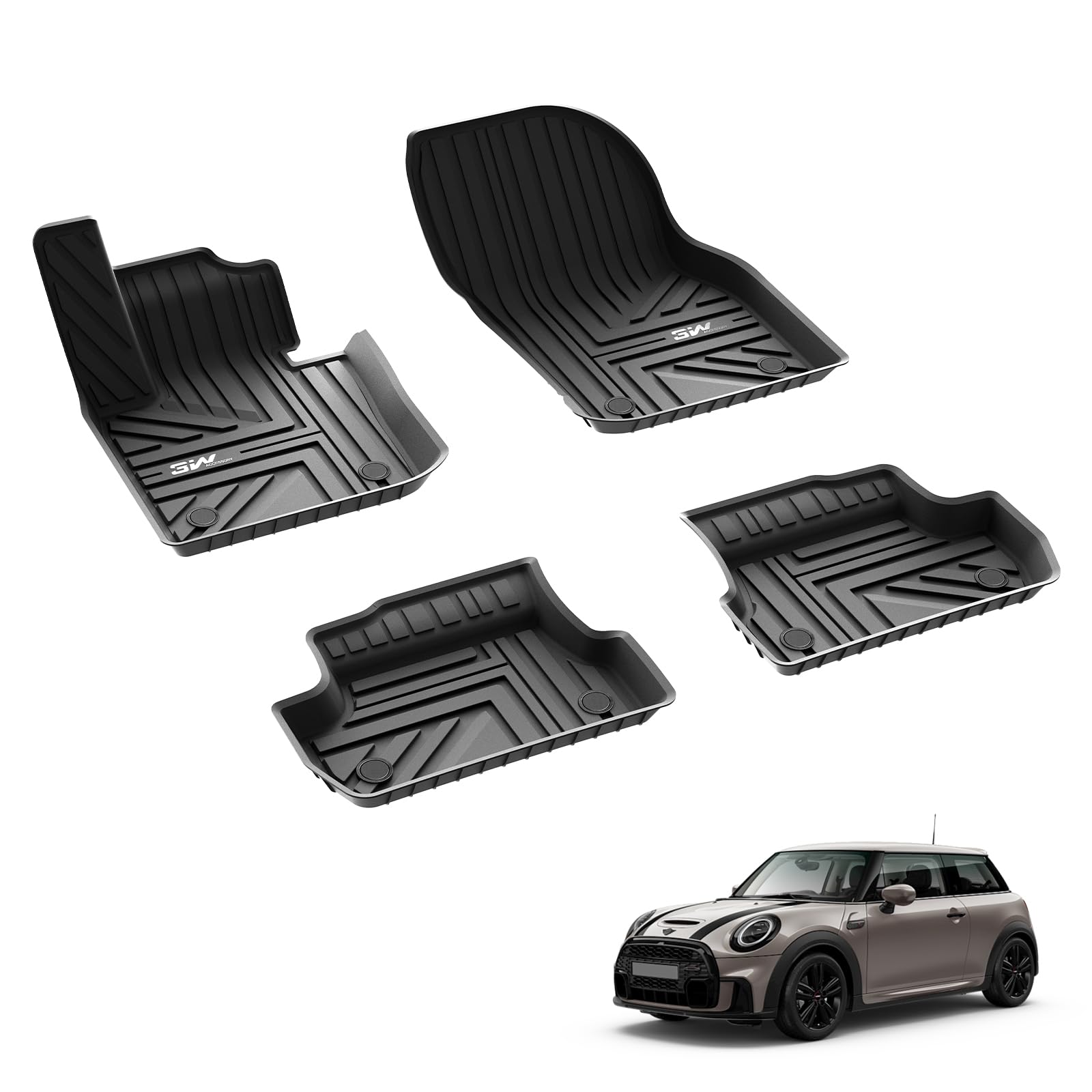 3W Fußmatten für Mini Hatch 3-Tür F56 2014-2023, TPE Allwetter Gummimatten für Mini Cooper 3-Tür F56 1. und 2. Reihen Komplettset Auto Fussmatten Zubehör, Schwarz Antirutschmatten 3W Fußmatten für Mini Hatch 3-Tür F56 2014-2023, TPE Allwetter Gummimatten für Mini Cooper 3-Tür F56 1. und 2. Reihen Komplettset Auto Fussmatten Zubehör, Schwarz Antirutschmatten von 3W