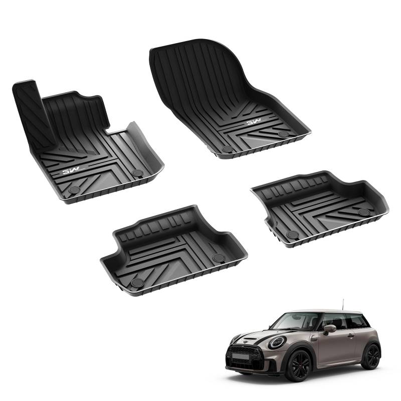 3W Fußmatten für Mini Hatch 3-Tür F56 2014-2023, TPE Allwetter Gummimatten für Mini Cooper 3-Tür F56 1. und 2. Reihen Komplettset Auto Fussmatten Zubehör, Schwarz Antirutschmatten von 3W
