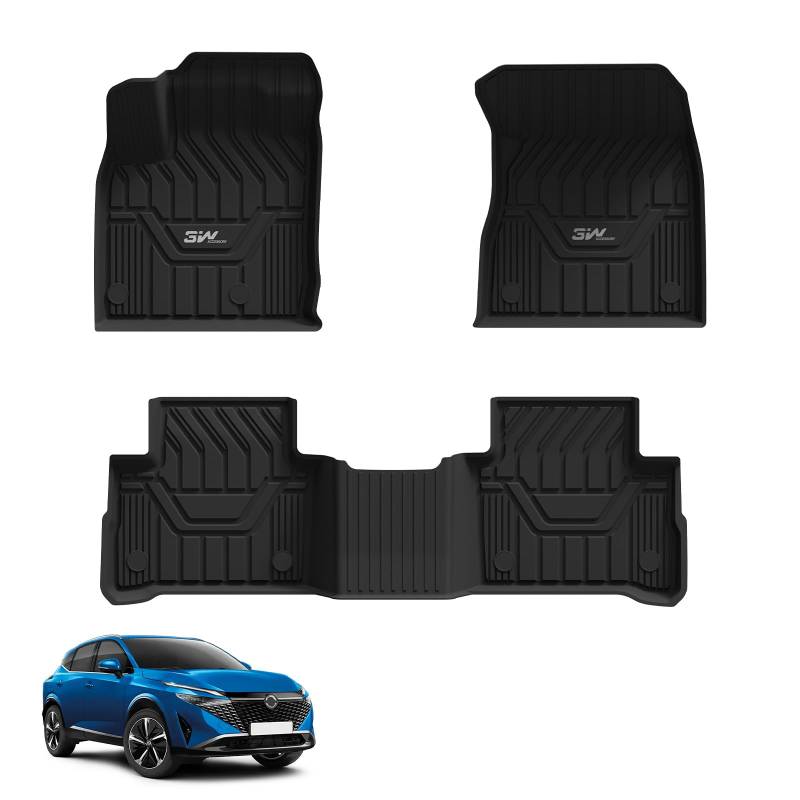 3W Fußmatten für Nissan Qashqai J12 2021-2024, TPE Allwetter Gummimatten für Nissan Qashqai J12 1. und 2. Reihen Komplettset Auto Fussmatten Zubehör, Schwarz Antirutschmatten von 3W