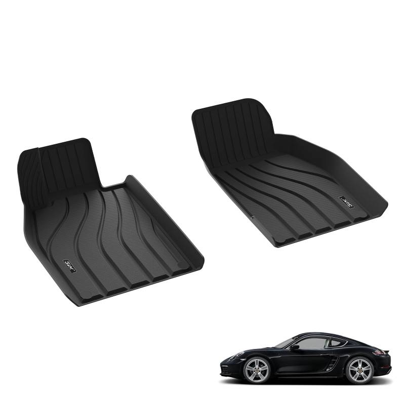 3W Fußmatten für Porsche 718 Boxster/Cayman/Spyder 2016-2025, TPE Allwetter Maßgeschneiderte Gummimatten für Porsche 718 1. und 2. Reihen Komplettset Auto Fussmatten Zubehör, Schwarz Antirutschmatten von 3W