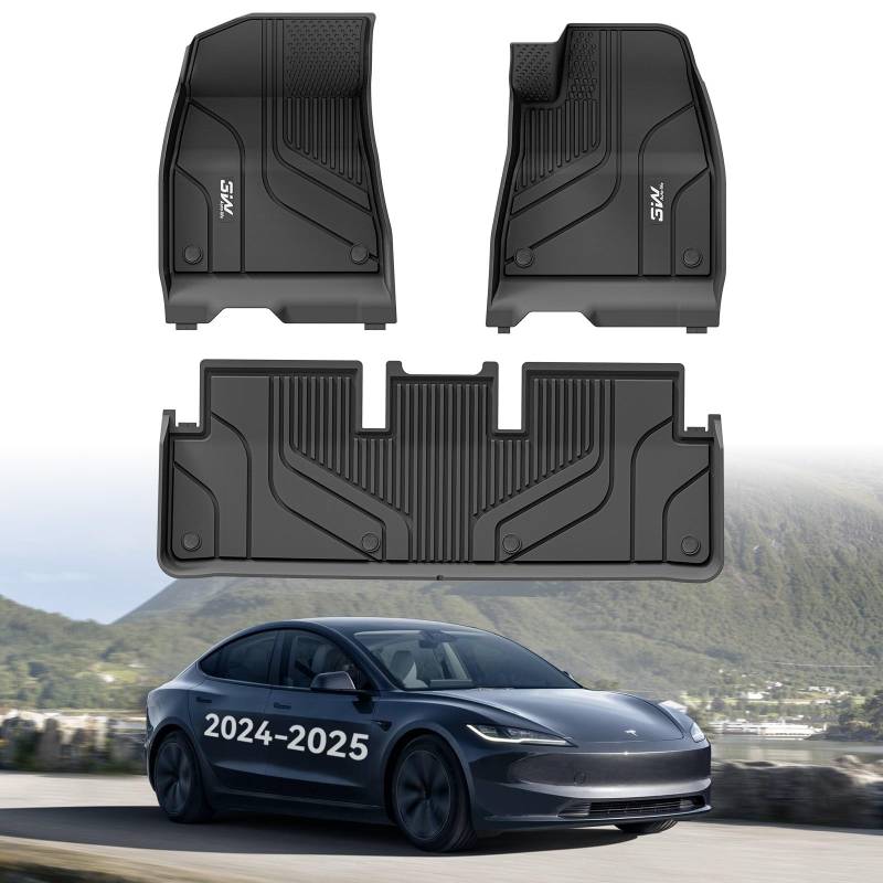 3W Fußmatten für Tesla Model 3 2024 2025 Highland, TPE Hundefreundliche Matten, passgenaue Tesla Model 3 Autoauskleidung, wetterfest, rutschfest, einfach zu installieren, Autozubehör von 3W