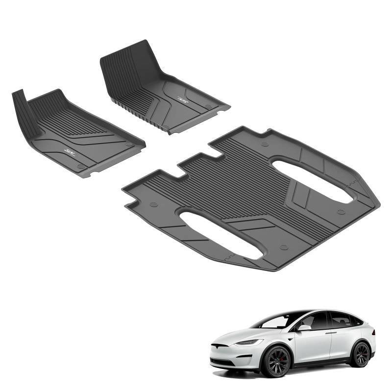 3W Fußmatten für Tesla Model X 6-Sitzer 2022-2024, TPE Allwetter Maßgeschneiderte Gummimatten für Tesla Model X 1. und 2. Reihen Komplettset Auto Fussmatten Zubehör, Schwarz Antirutschmatten von 3W