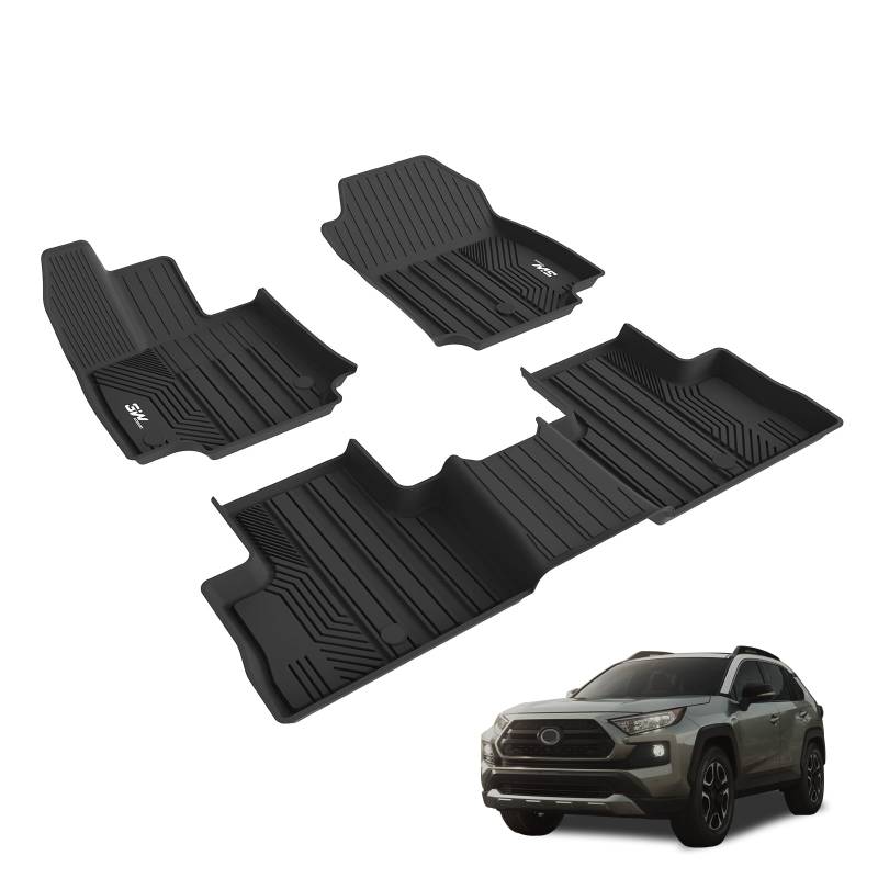 3W Fußmatten für Toyota RAV4 XA50 2019-2025, TPE Allwetter Maßgeschneiderte Gummimatten für Toyota RAV4 1. und 2. Reihen Komplettset Auto Fussmatten Zubehör, Schwarz Antirutschmatten von 3W