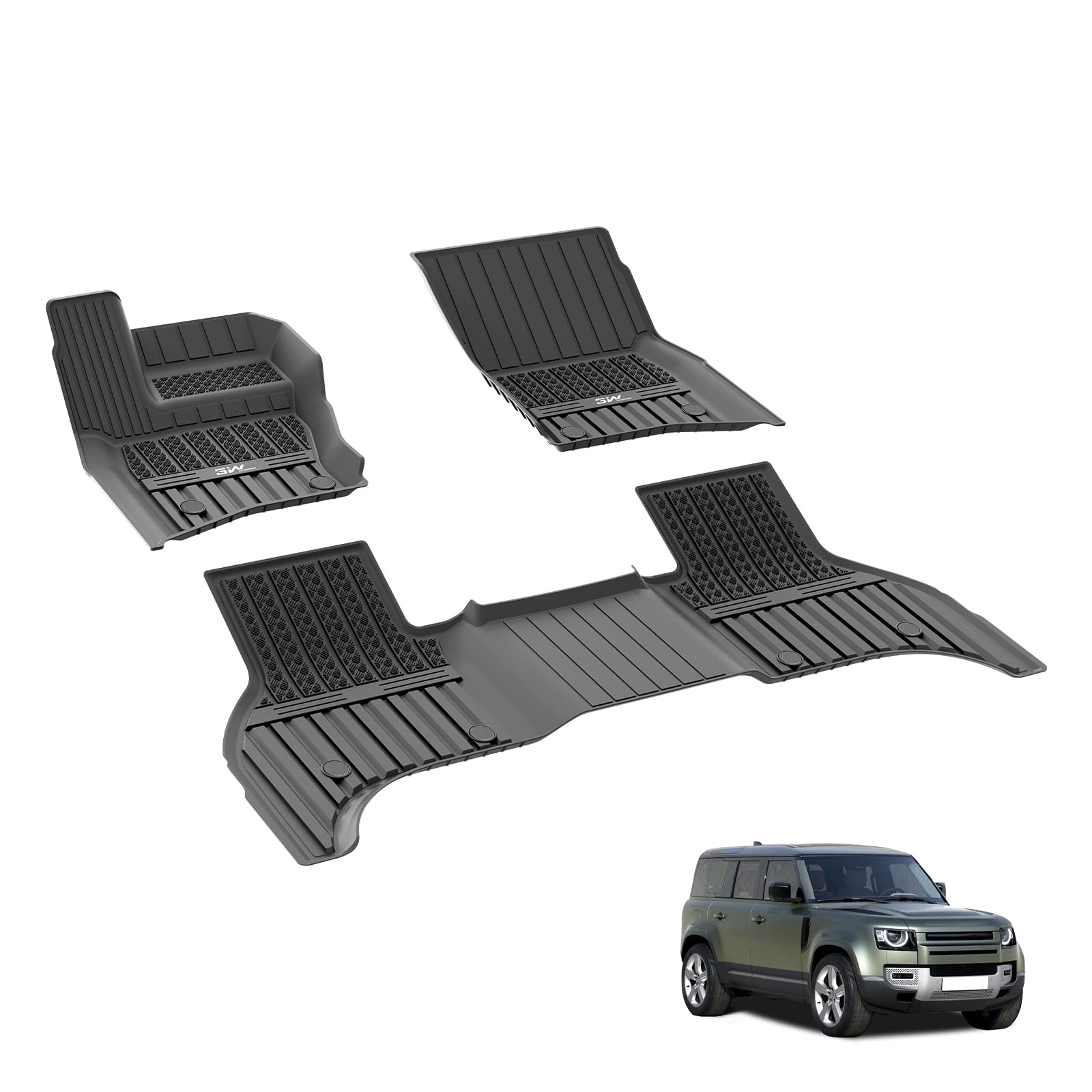 3W Fußmatten für Land Rover Defender 110 5 Sitze L663 2020-2024, TPE Allwetter Gummimatten für Defender 110 1. und 2. Reihen Komplettset Auto Fussmatten Zubehör, Schwarz Antirutschmatten 3W Fußmatten für Land Rover Defender 110 5 Sitze L663 2020-2024, TPE Allwetter Gummimatten für Defender 110 1. und 2. Reihen Komplettset Auto Fussmatten Zubehör, Schwarz Antirutschmatten von 3W