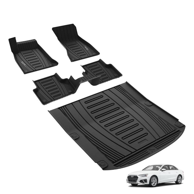 3W Fußmatten und Kofferraummatte für Audi A4 Sedan B9 8W 2016-2025, TPE Allwetter Maßgeschneiderte Fussmatte 1-2 Reihen und Kofferraum Matte Komplettset Audi A4 Sedan B9 8W Autofußmatten Zubehör von 3W