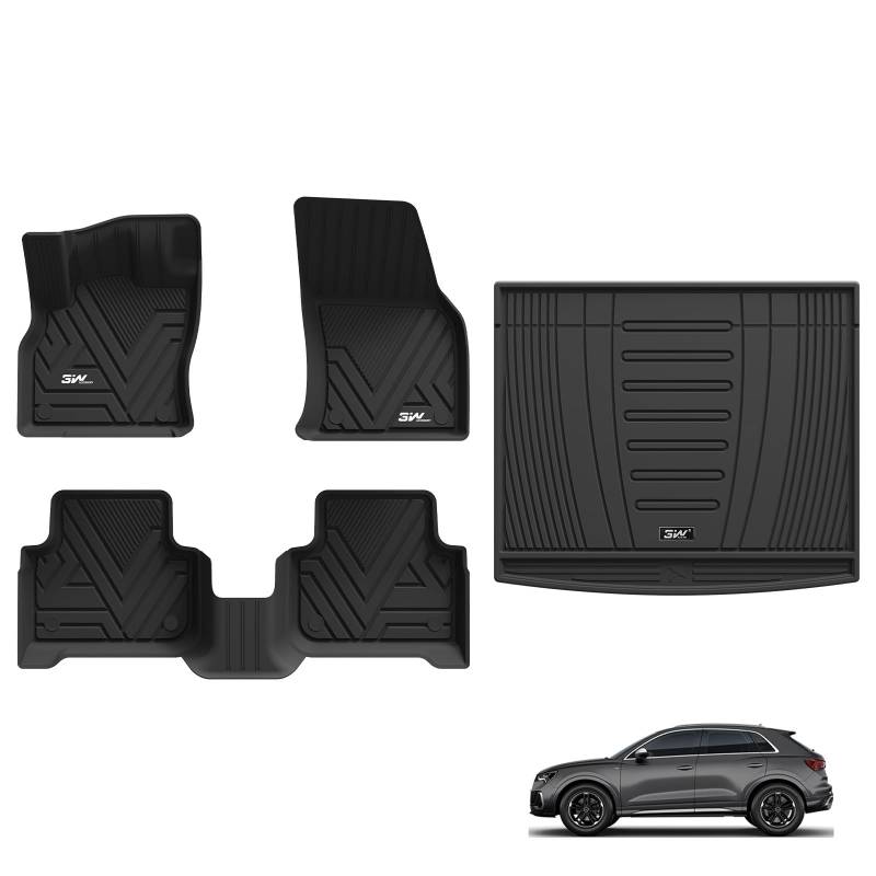 3W Fußmatten und Kofferraummatten für Audi Q3 F3 2019-2025, TPE Allwetter Maßgeschneiderte Fussmatte 1-2 Reihen und Kofferraum Matte Komplettset Audi Q3 F3 2019-2025 Autofußmatten Zubehör von 3W