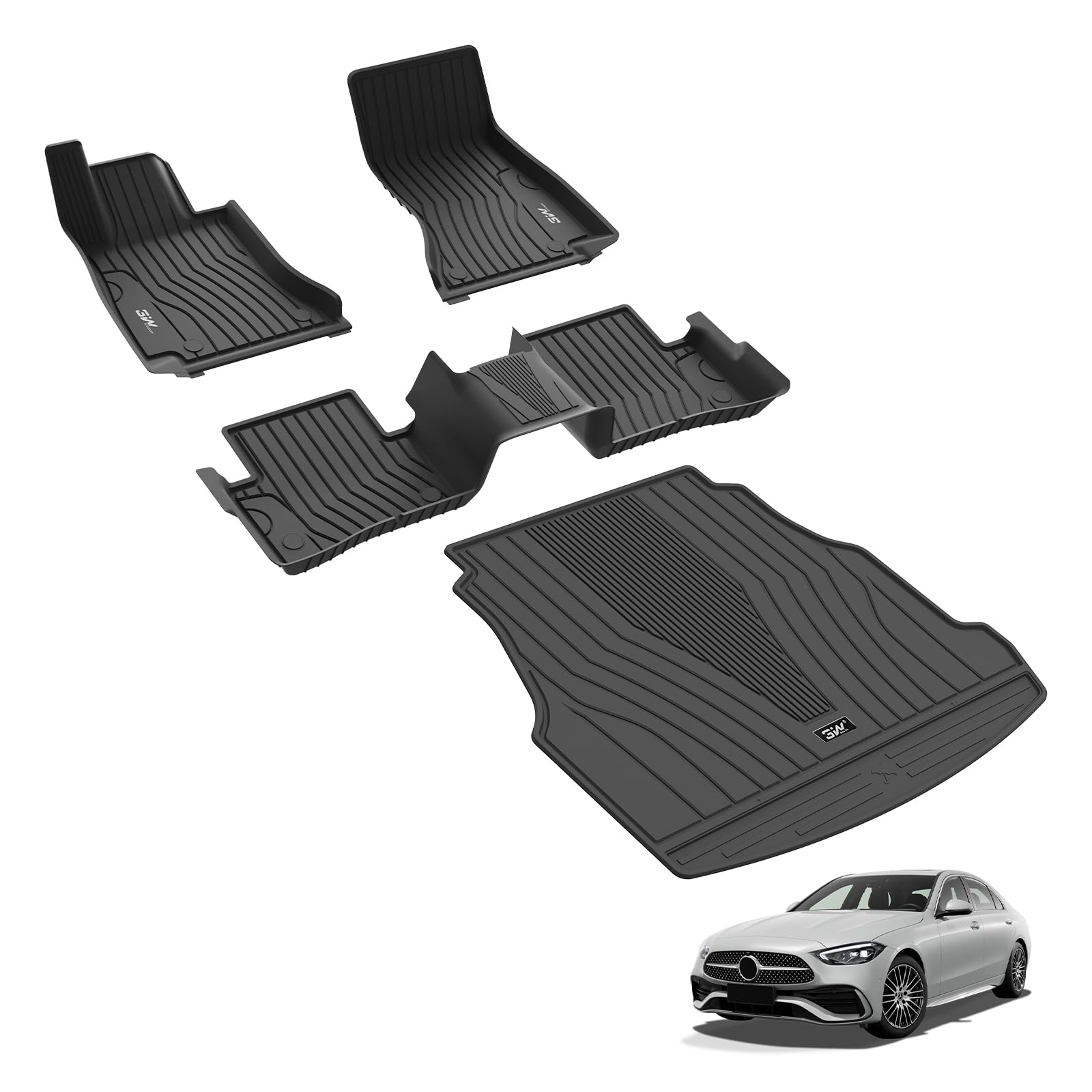3W Fußmatten und Kofferraumwanne für Mercedes Benz C Klasse Sedan/Station W206 2022-2025, TPE Allwetter Maßgeschneiderte Fußmatten 1-2 Reihen und Kofferraummatten Komplettset Autofußmatten Zubehör 3W Fußmatten und Kofferraumwanne für Mercedes Benz C Klasse Sedan/Station W206 2022-2025, TPE Allwetter Maßgeschneiderte Fußmatten 1-2 Reihen und Kofferraummatten Komplettset Autofußmatten Zubehör von 3W