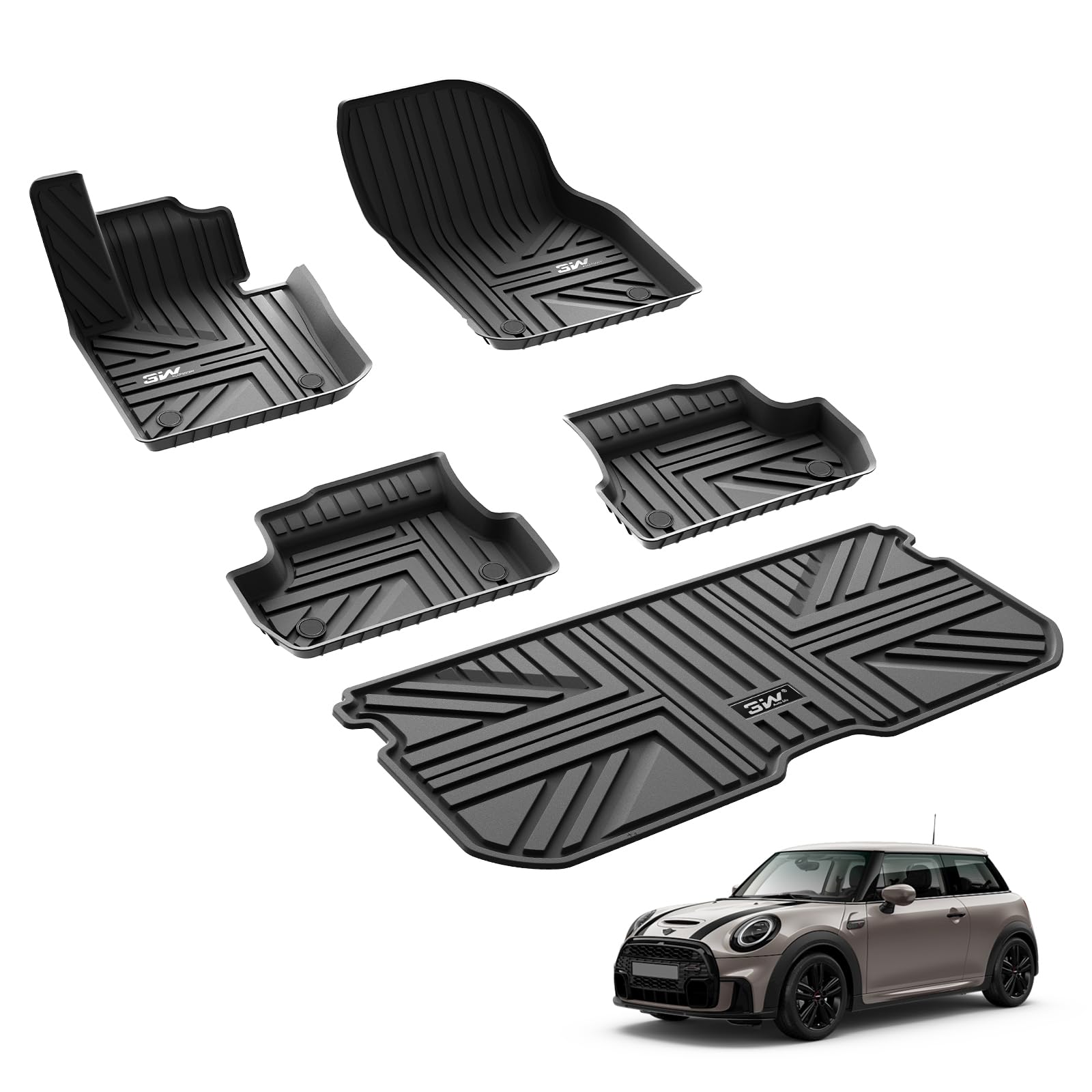 3W Fußmatten und Kofferraumwanne für Mini Cooper 3-Türer F56 2014-2023, TPE Allwetter Maßgeschneiderte Fußmatten 1-2 Reihen und Kofferraummatten Komplettset Mini Hatch Mini One Autofußmatten Zubehör 3W Fußmatten und Kofferraumwanne für Mini Cooper 3-Türer F56 2014-2023, TPE Allwetter Maßgeschneiderte Fußmatten 1-2 Reihen und Kofferraummatten Komplettset Mini Hatch Mini One Autofußmatten Zubehör von 3W