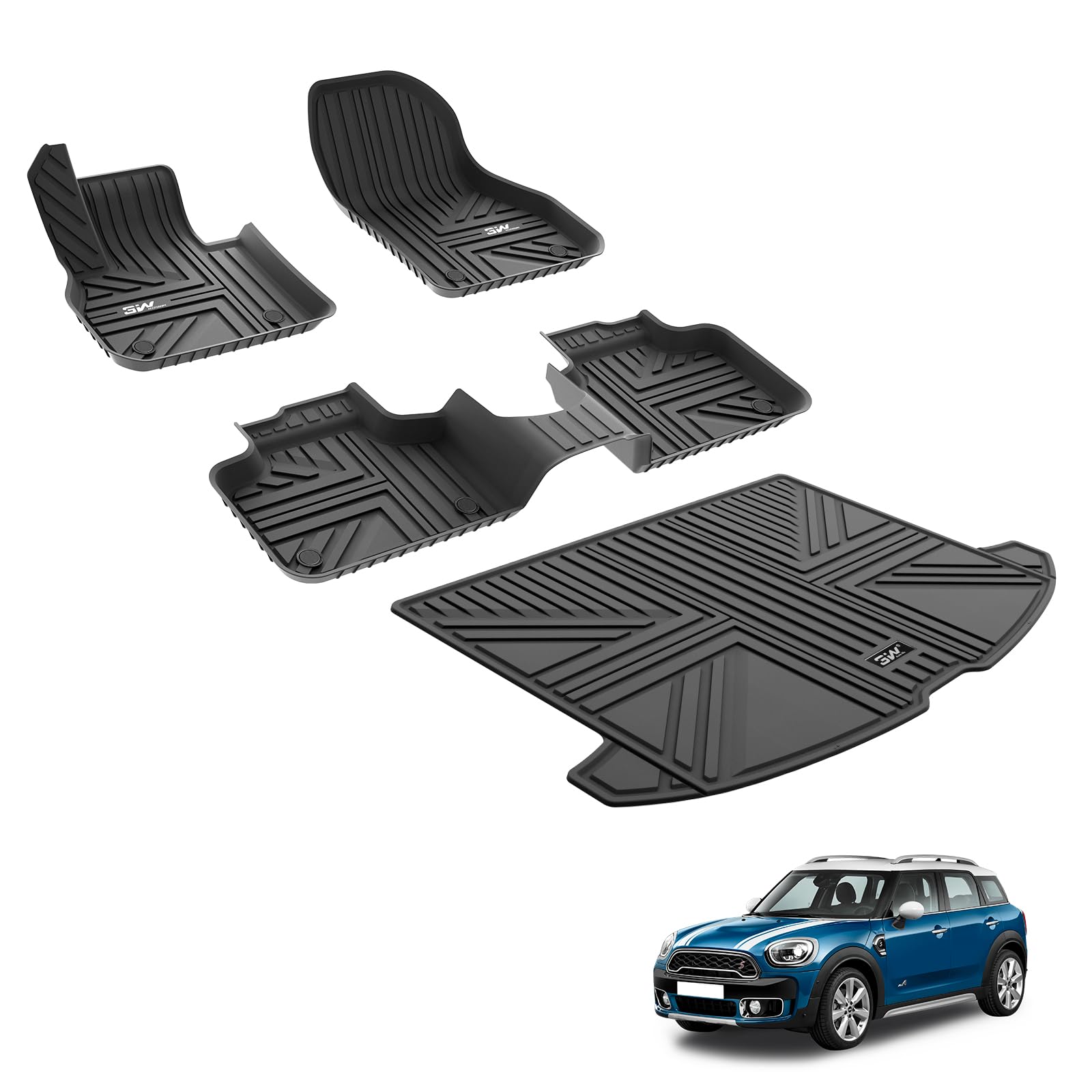 3W Fußmatten und Kofferraumwanne für Mini Countryman F60 2017-2024, TPE Allwetter Maßgeschneiderte Fußmatten 1-2 Reihen und Kofferraummatten Komplettset Mini Countryman F60 Autofußmatten Zubehör 3W Fußmatten und Kofferraumwanne für Mini Countryman F60 2017-2024, TPE Allwetter Maßgeschneiderte Fußmatten 1-2 Reihen und Kofferraummatten Komplettset Mini Countryman F60 Autofußmatten Zubehör von 3W