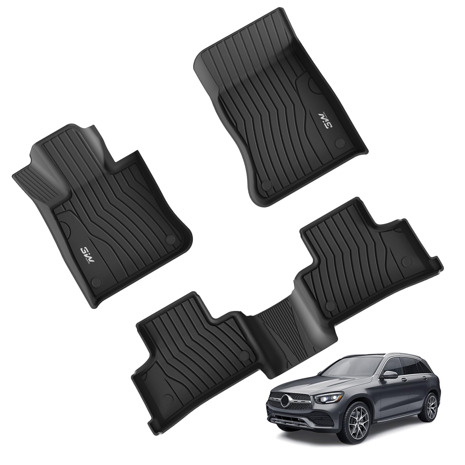 3W Fußmatten für Mercedes Benz GLC X254 2023-2025, TPE Allwetter Gummimatten für Benz GLC 1. und 2. Reihen Komplettset Auto Fussmatten Zubehör, Schwarz Antirutschmatten, Nicht für Coupé von 3W