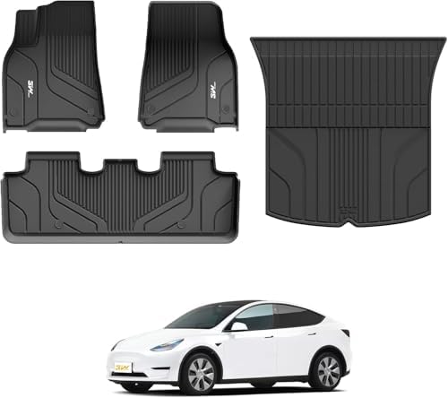 3W für Tesla Model Y 2020-2024 2025 Fußmatten und Kofferraumwanne, TPE Allwettermatten Fussmatte 1-2 Reihen und Kofferraummatten Komplettset Tesla Autofußmatten Zubehör, für New Model Y 2025 Juniper von 3W