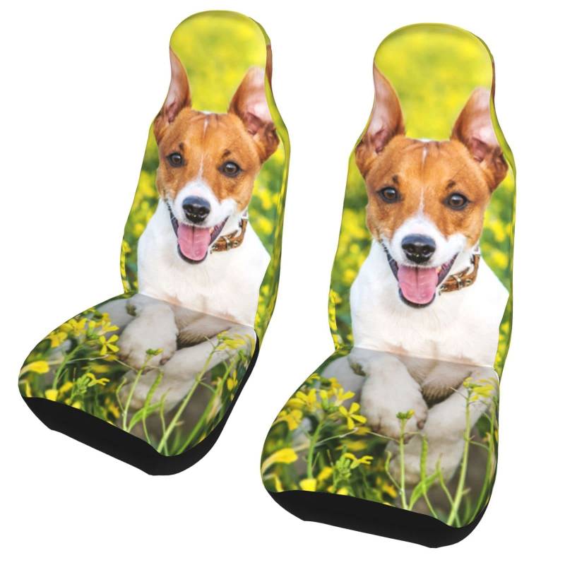 2 Stücke Auto Sitzbezüge Jack-Russell-Blumenwiese Auto Sitzbezug Fashion Schonbezüge Autoauflage Sportliche Autositzbezüge Vordersitze Für Die Meisten Autos, Anhänger, Fahrzeuge, 52X138Cm von 456