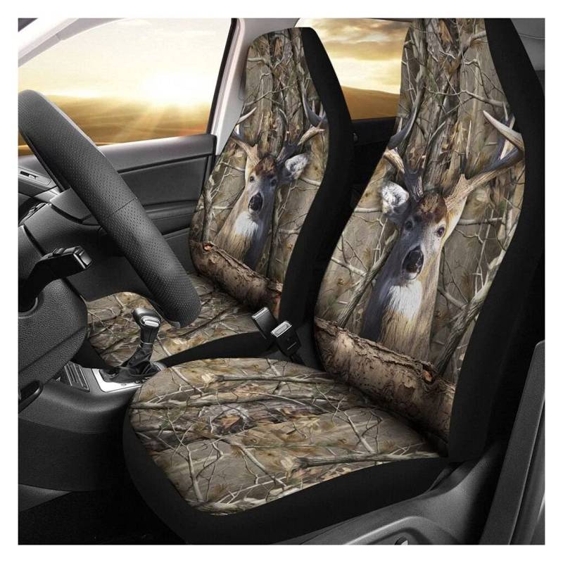456 Autositzbezüge 2Er Set, Lustige Tierhirschjagd Tail Buck Camo Sitzbezüge Auto Vordersitze Universal Vordersitzbezüge Anti-Rutsch Auto Sitzbezüge Für Frau Mann Geschenk von 456