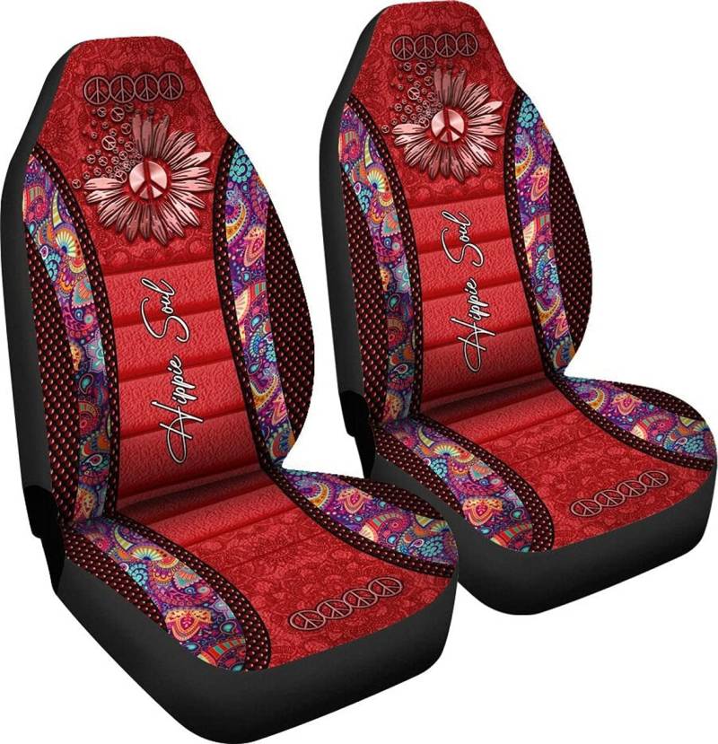 456 Autositzbezüge 2Er Set, Hippie Seele Rot Auto Sitzbezüge Universal Vordersitzbezüge Wasserdicht Sitzbezüge Auto Vordersitze Für Frau Mann Geschenk von 456