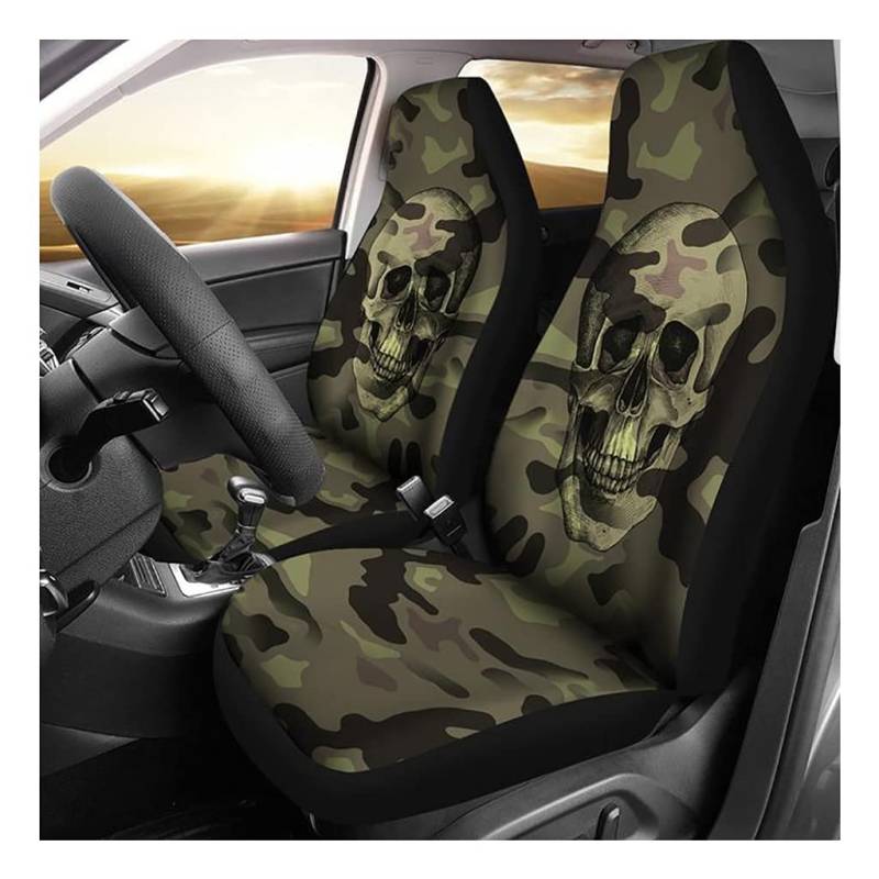 456 Autositzbezüge 2Er Set, Schädel Camouflage Muster Auto Sitzbezüge Universal Vordersitzbezüge Wasserdicht Sitzbezüge Auto Vordersitze Für Frau Mann Geschenk von 456