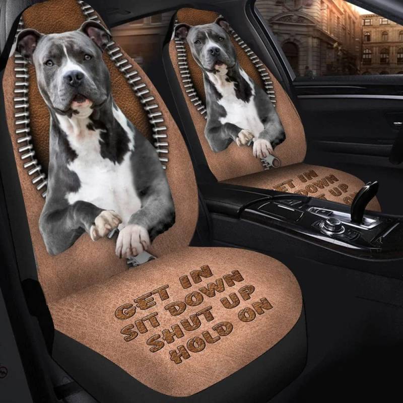 Sitzbezug Auto Vordersitze 3D Staffordshire Terrier Reißverschluss Braunes Ledermuster Autositzbezüge Vordersitze Sportliche Sitzbezüge Set Universal Für Fahrzeuge, Autos, Suvs, 52X138Cm von 456