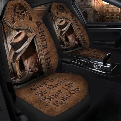 494 2 Stück Autositzbezüge Personalisierter Name Cowboy Get In Sit Shut Up Hold On Sitzbezüge Set Universal Sportliche Auto-Schonbezüge Universelle Autositzbezug Für Wohnmobil, Wagen, Lastwagen von 494