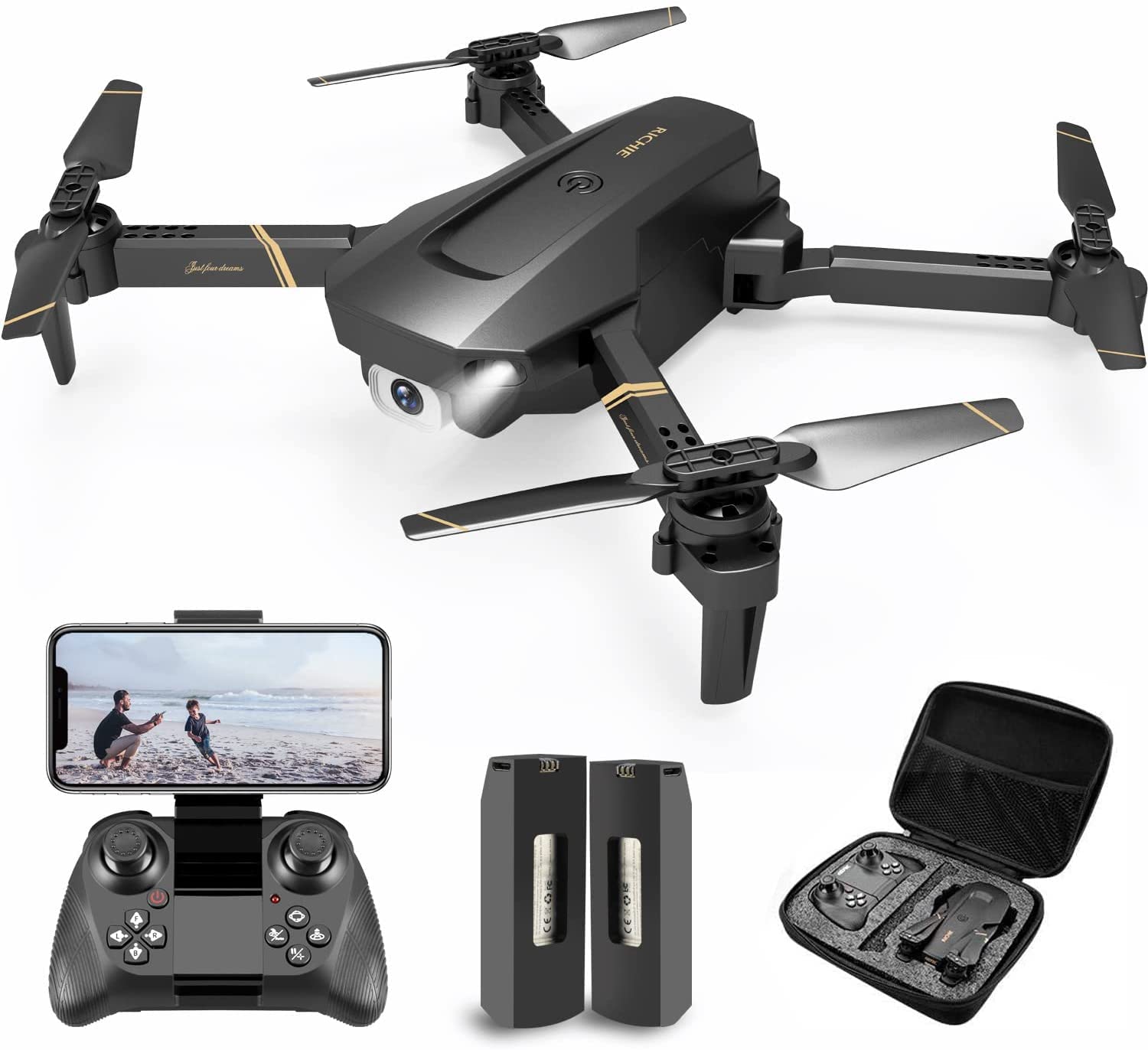 4DRC Faltbare Drohne mit WiFi Kamera 1080P HD, RC Quadrocopter mit 2 Akkus, FPV Übertragung, One Key Start/Landen,Headless Modus,3D Flips, Tasche für Kinder Anfänger Spiel von 4DRC