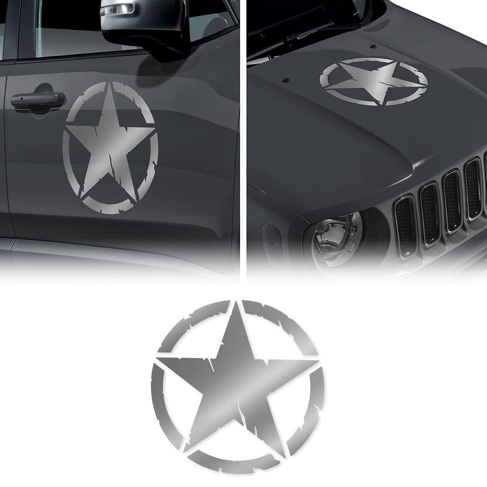 4R Quattroerre.it 17113 Aufkleber Army Star Armeestern für Jeep Renegade Autohaube Vordertür, Durchmesser 33 cm, Silberfarbe, 2 Stücke 4R Quattroerre.it 17113 Aufkleber Army Star Armeestern für Jeep Renegade Autohaube Vordertür, Durchmesser 33 cm, Silberfarbe, 2 Stücke von 4R Quattroerre.it