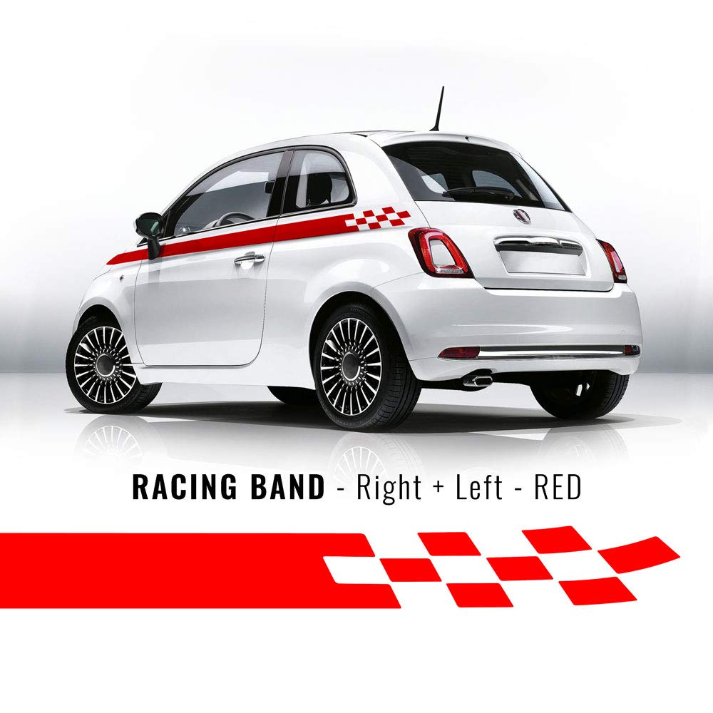 4R Quattroerre.it Set kompatibel mit Fiat 500 Stripes Klebebänder rot kariert für Seitenwände von 4R Quattroerre.it