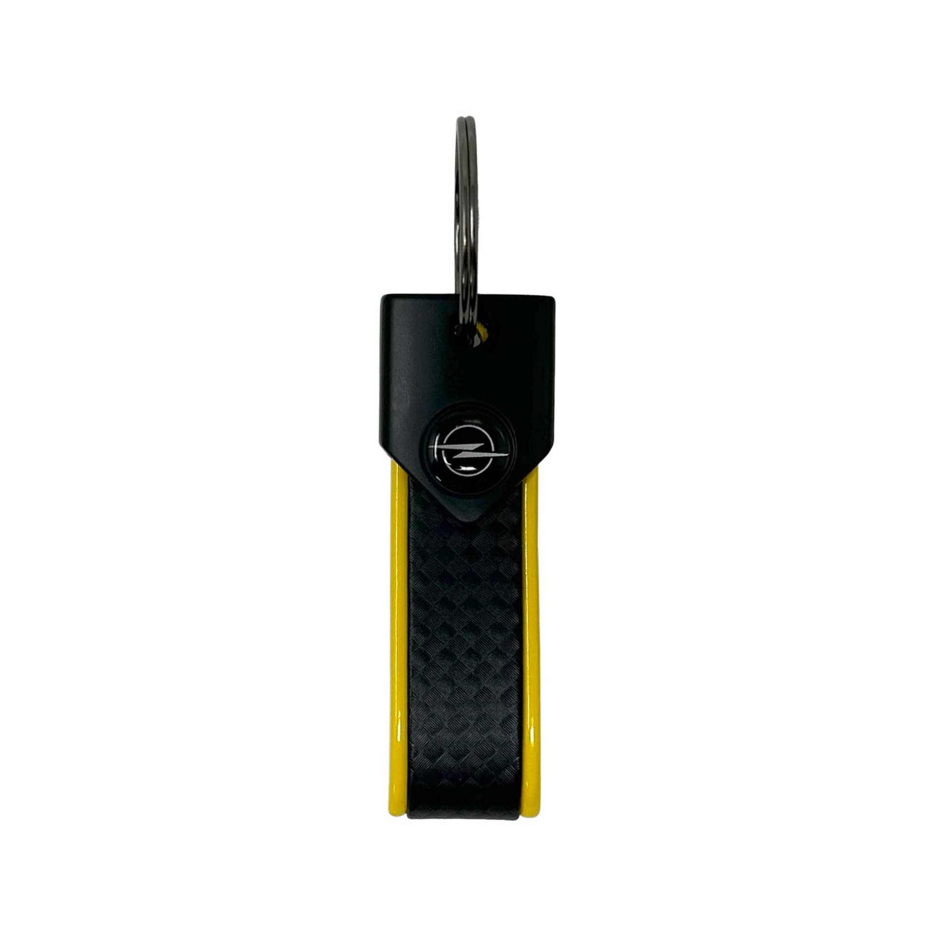 Schlüsselanhänger Kompatibel mit Opel, robust und langlebig, Ringverschluss, ideal als Geschenk, 90 x 20 mm (Gelb Logo Schwarz) von 4R Quattroerre.it