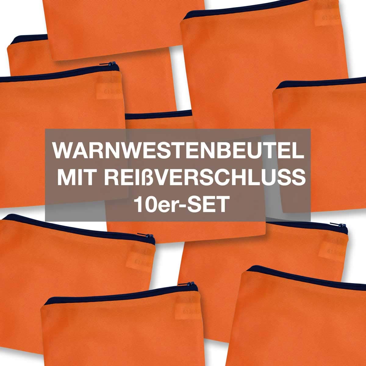 4business 10 Stück Beutel für Kfz Warnwesten orange mit Reißverschluss Warnwestenbeutel von 4business