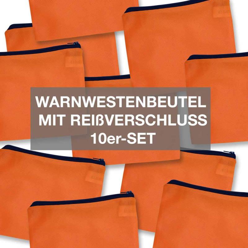 4business 10 Stück Beutel für Kfz Warnwesten orange mit Reißverschluss Warnwestenbeutel von 4business