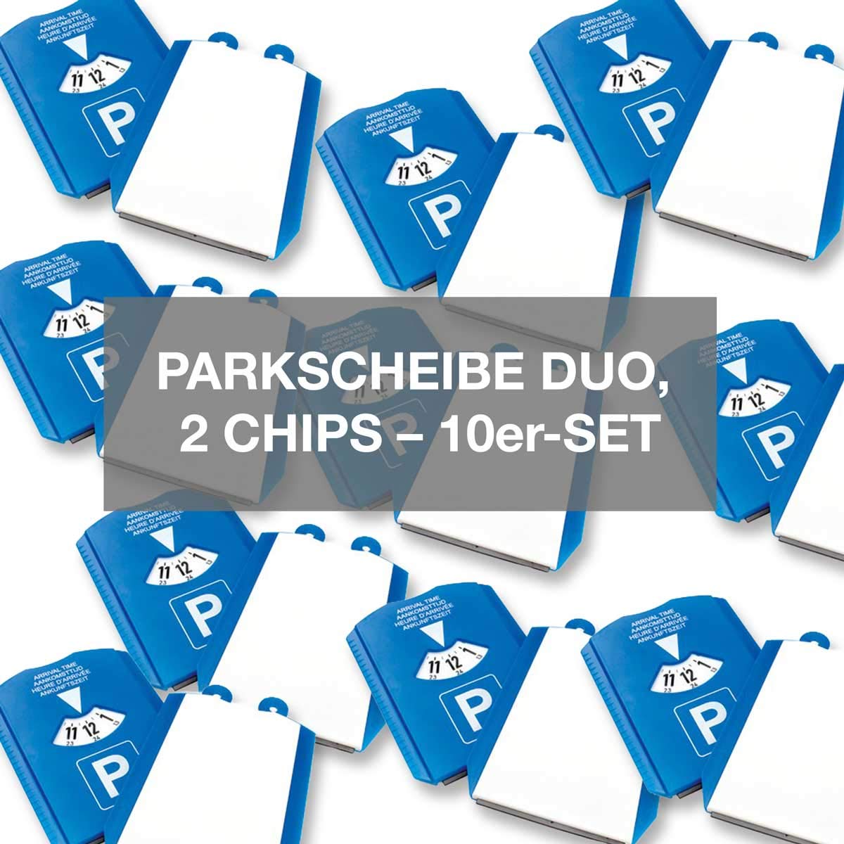4business 10 Stück Euro-Parkscheibe 4-sprachig blau-weiß § 42 STVO Einkaufswagenchip Eiskratzer 10er Set von 4business