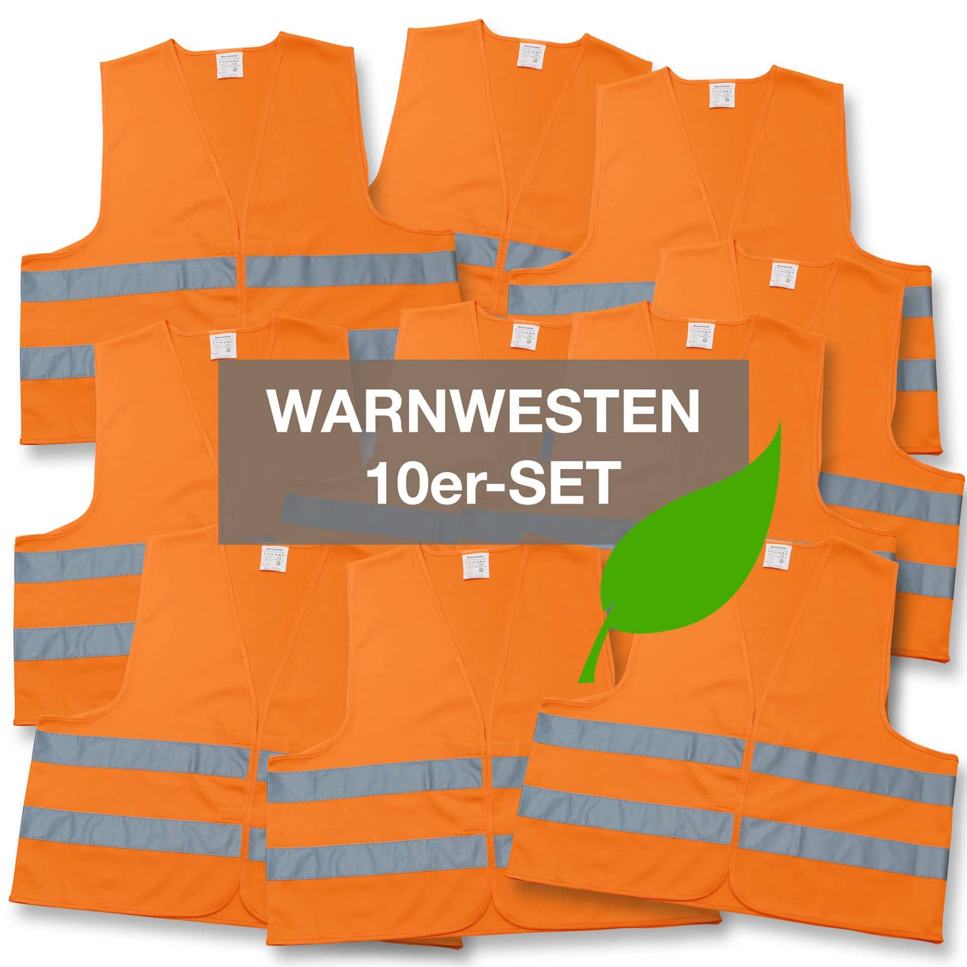 4business 10 Stück Kfz Warnwesten Recycling orange EN ISO 20471 Klasse 2 Erwachsene Unisize recyceltes Polyester waschbar von 4business