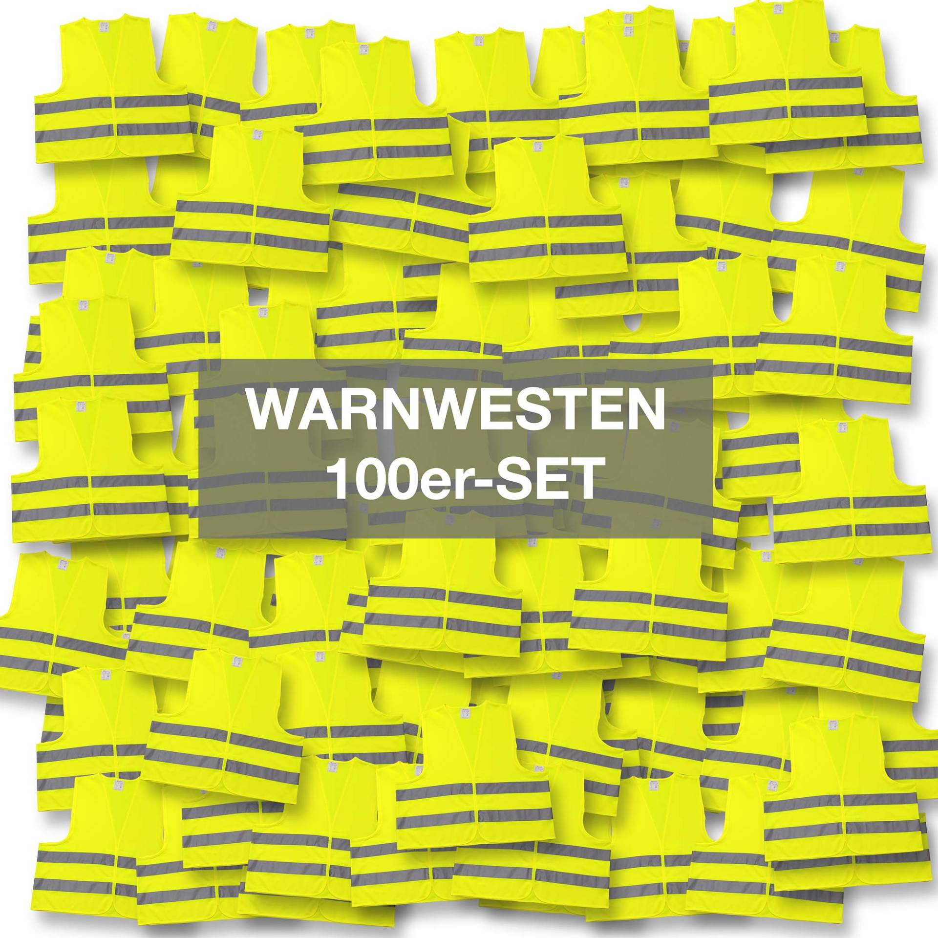 4business 100 x Qualitäts Kfz Warnweste gelb EN ISO 20471 Klasse 2 für Erwachsene Unisize TÜV-geprüft waschbar von 4business