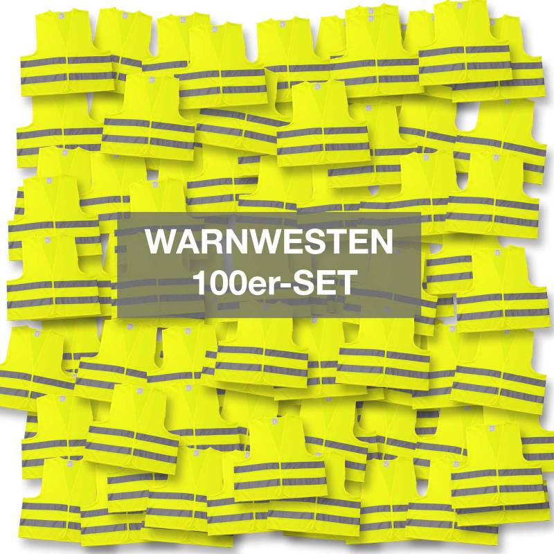 4business 100 x Qualitäts Kfz Warnweste gelb EN ISO 20471 Klasse 2 für Erwachsene Unisize TÜV-geprüft waschbar von Jlwiy